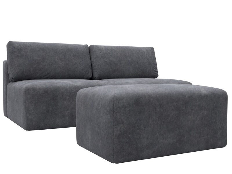 Диван прямой модульный с пуфом Лига-060 НПБ, Велюр, BRUT 16 темно-серый