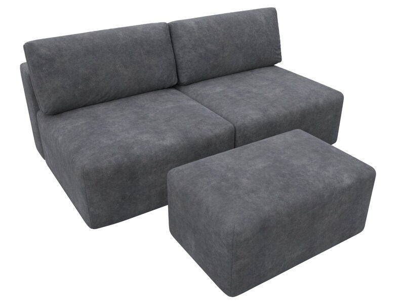 Диван прямой модульный с пуфом Лига-060 НПБ, Велюр, BRUT 16 темно-серый
