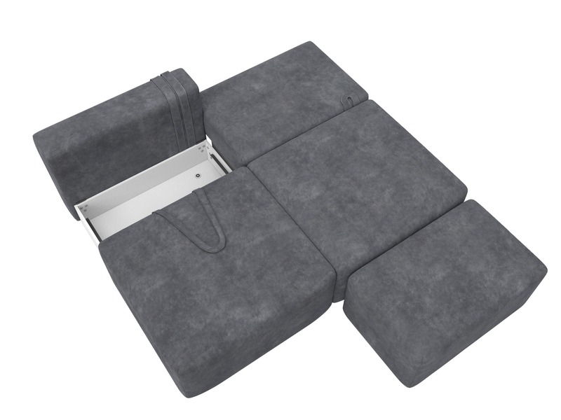 Диван прямой модульный с пуфом Лига-060 НПБ, Велюр, BRUT 16 темно-серый