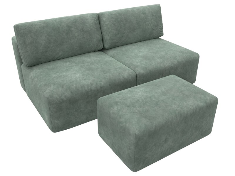 Диван прямой модульный с пуфом Лига-060 НПБ, Велюр, BRUT 08 зеленый