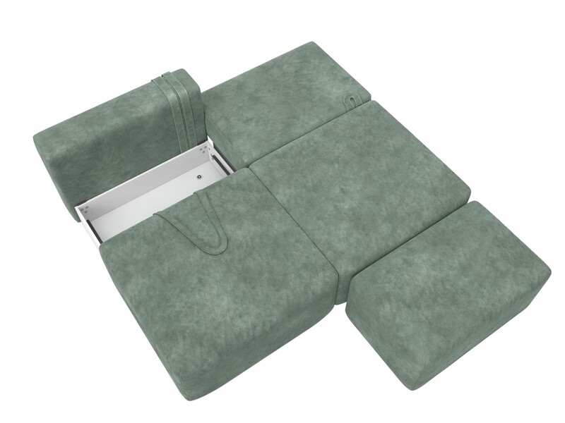 Диван прямой модульный с пуфом Лига-060 НПБ, Велюр, BRUT 08 зеленый