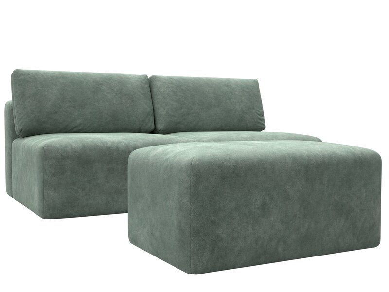 Диван прямой модульный с пуфом Лига-060 НПБ, Велюр, BRUT 08 зеленый