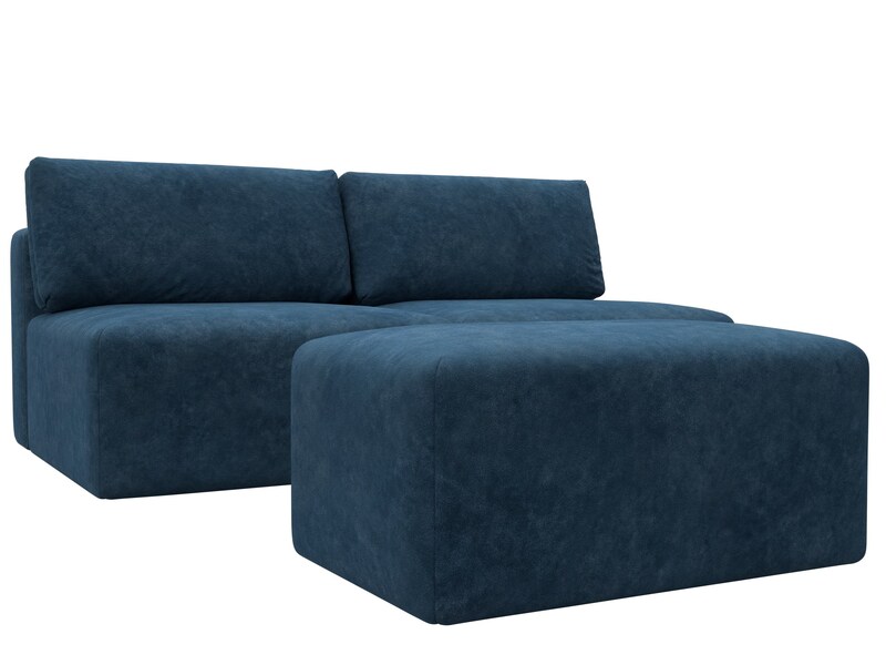 Диван прямой модульный с пуфом Лига-060 НПБ, Велюр, BRUT 11 синий