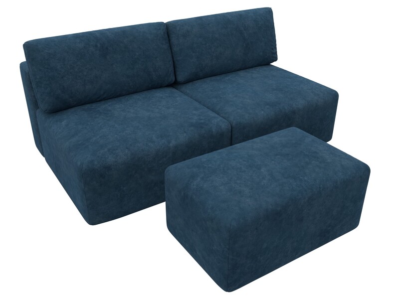 Диван прямой модульный с пуфом Лига-060 НПБ, Велюр, BRUT 11 синий