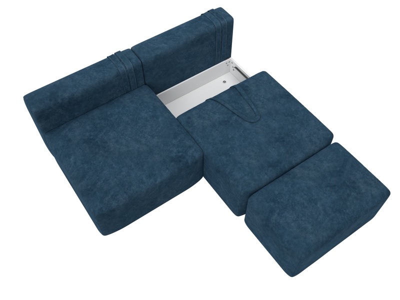 Диван прямой модульный с пуфом Лига-060 НПБ, Велюр, BRUT 11 синий