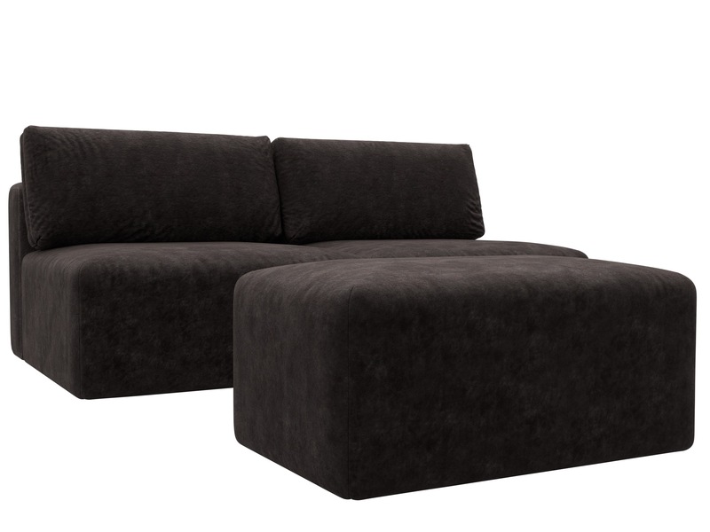 Диван прямой модульный с пуфом Лига-060 НПБ, Велюр, BRUT 17 коричневый