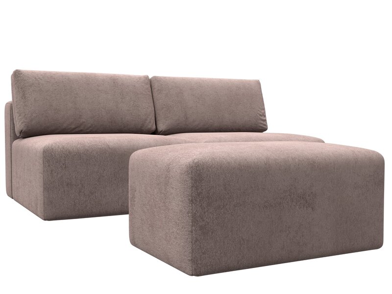 Диван прямой модульный с пуфом Лига-060 НПБ, Велюр, TOWER 05 бежевый