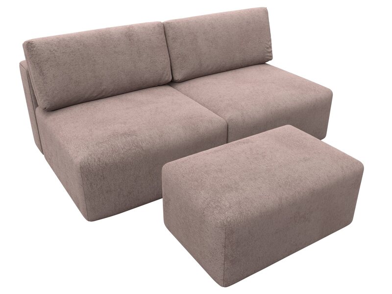 Диван прямой модульный с пуфом Лига-060 НПБ, Велюр, TOWER 05 бежевый