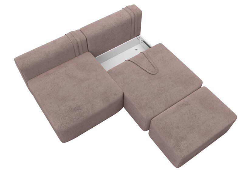 Диван прямой модульный с пуфом Лига-060 НПБ, Велюр, TOWER 05 бежевый