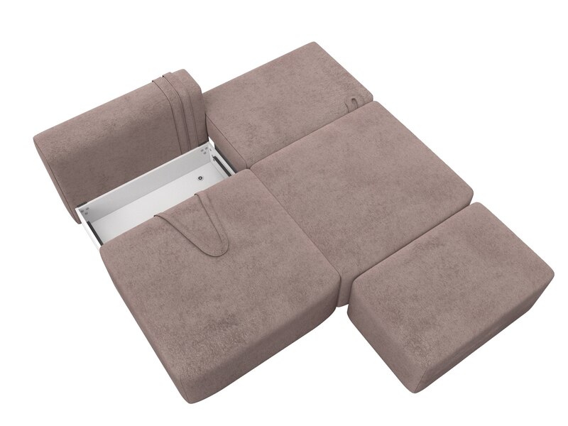 Диван прямой модульный с пуфом Лига-060 НПБ, Велюр, TOWER 05 бежевый