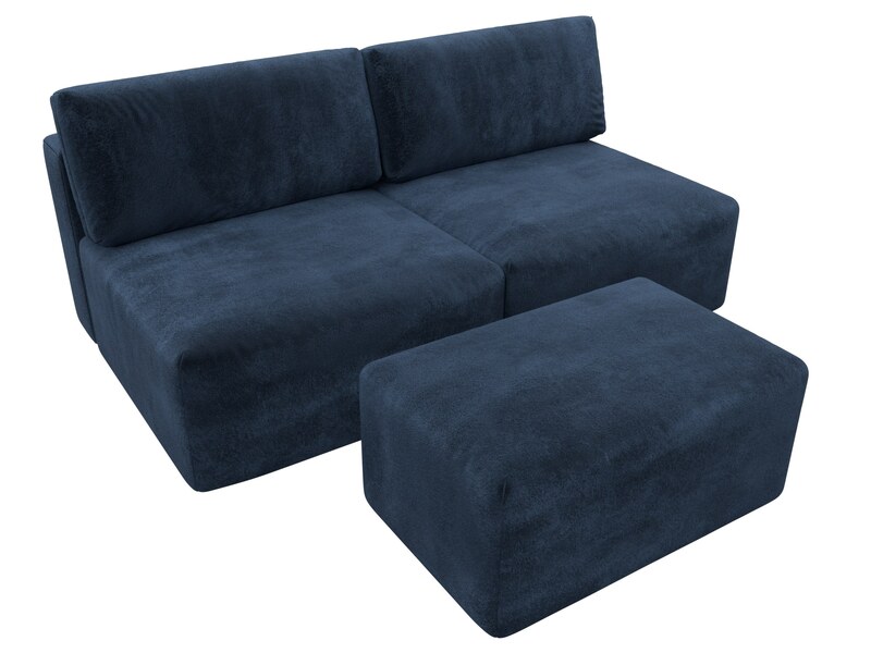 Диван прямой модульный с пуфом Лига-060 НПБ, Велюр, TOWER 13 синий