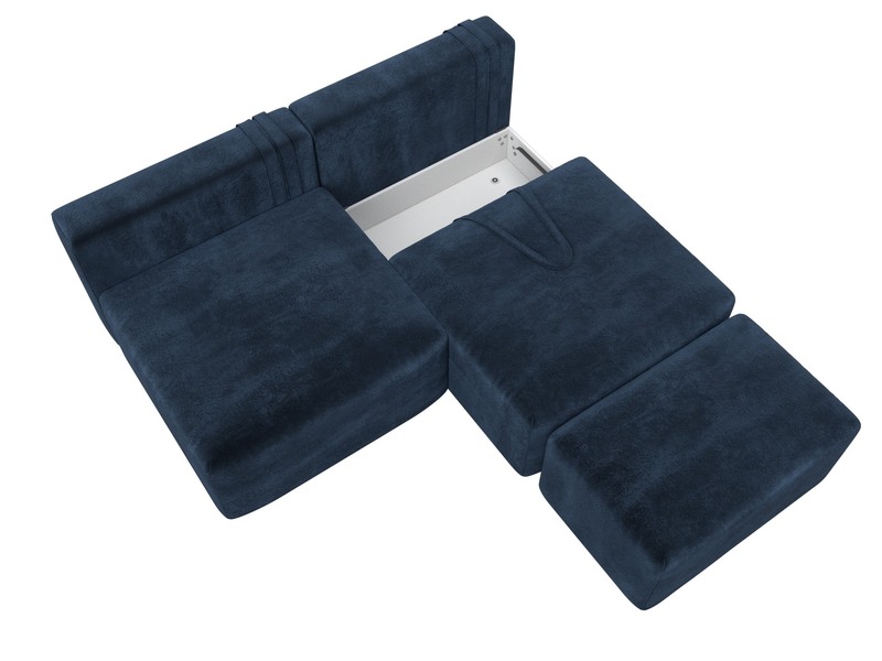 Диван прямой модульный с пуфом Лига-060 НПБ, Велюр, TOWER 13 синий