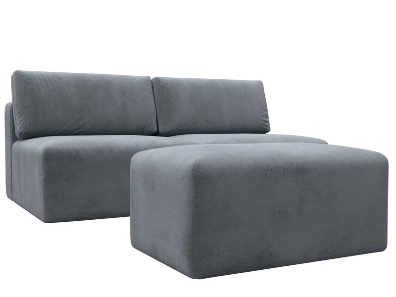 Диван прямой модульный с пуфом Лига-060 НПБ, Велюр, TOWER 10 серый