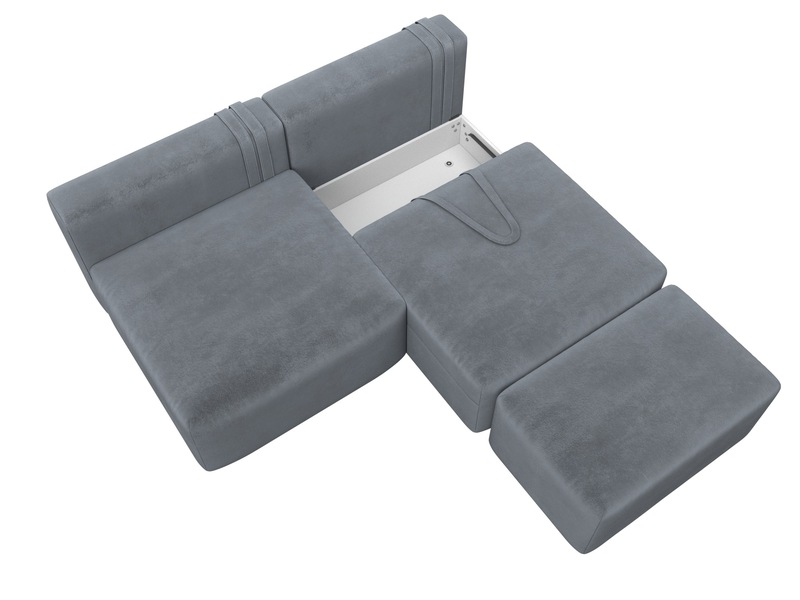 Диван прямой модульный с пуфом Лига-060 НПБ, Велюр, TOWER 10 серый