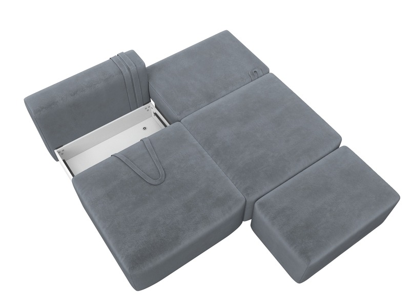 Диван прямой модульный с пуфом Лига-060 НПБ, Велюр, TOWER 10 серый