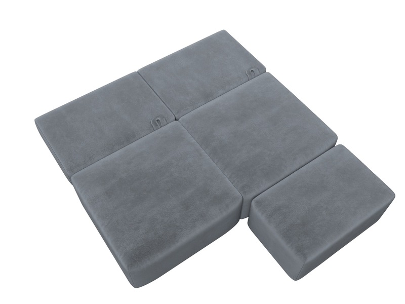 Диван прямой модульный с пуфом Лига-060 НПБ, Велюр, TOWER 10 серый