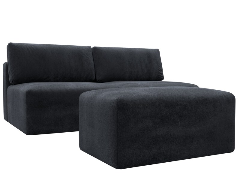 Диван прямой модульный с пуфом Лига-060 НПБ, Велюр, TOWER 11 темно-серый