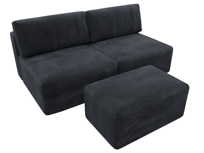 Диван прямой модульный с пуфом Лига-060 НПБ, Велюр, TOWER 11 темно-серый