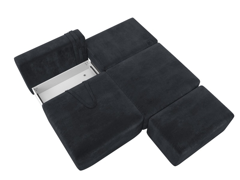 Диван прямой модульный с пуфом Лига-060 НПБ, Велюр, TOWER 11 темно-серый