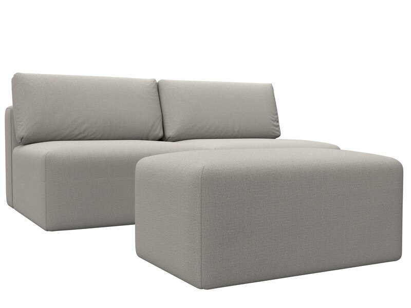 Диван прямой модульный с пуфом Лига-060 НПБ, Рогожка, Амур 02 бежевый