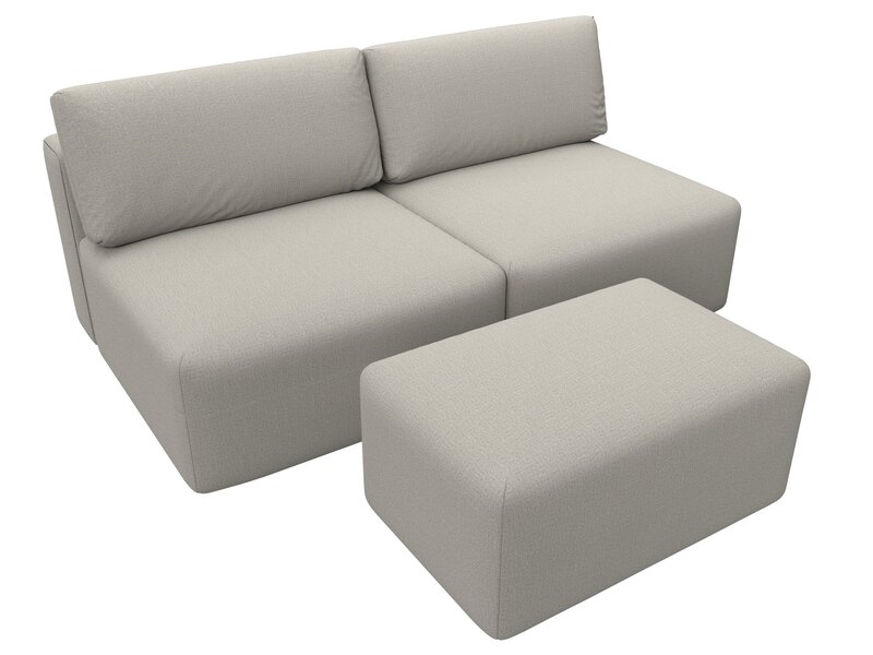 Диван прямой модульный с пуфом Лига-060 НПБ, Рогожка, Амур 02 бежевый