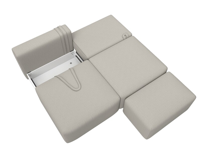 Диван прямой модульный с пуфом Лига-060 НПБ, Рогожка, Амур 02 бежевый