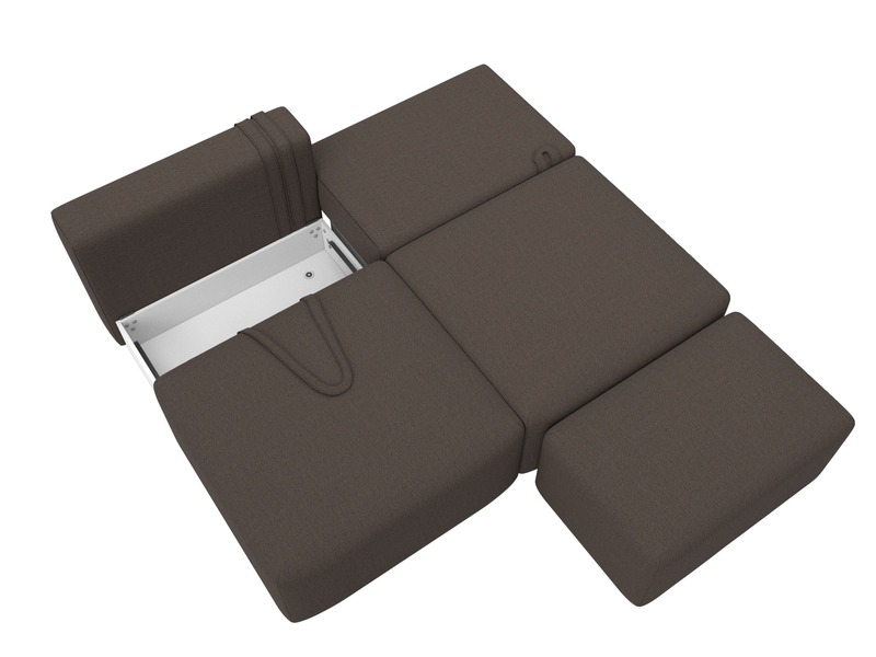 Диван прямой модульный с пуфом Лига-060 НПБ, Рогожка, Амур 05 коричневый