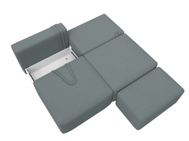 Диван прямой модульный с пуфом Лига-060 НПБ, Рогожка, Амур 07 серый