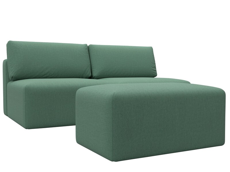 Диван прямой модульный с пуфом Лига-060 НПБ, Рогожка, Амур 11 зеленый