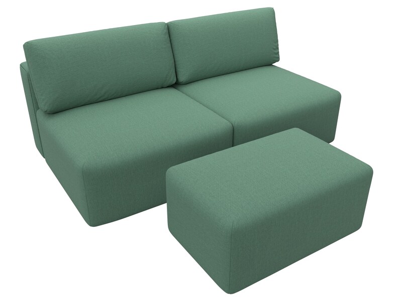 Диван прямой модульный с пуфом Лига-060 НПБ, Рогожка, Амур 11 зеленый