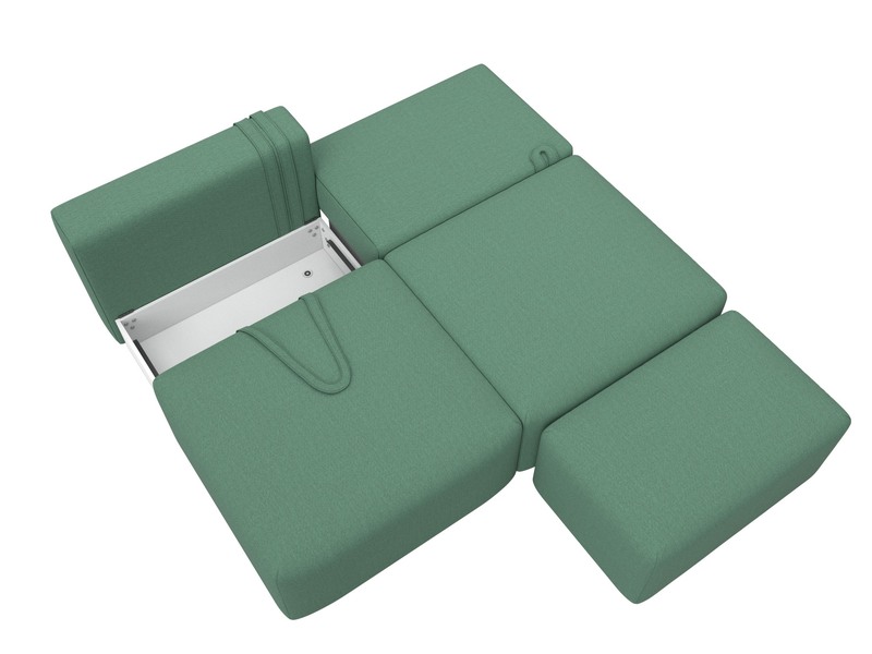 Диван прямой модульный с пуфом Лига-060 НПБ, Рогожка, Амур 11 зеленый