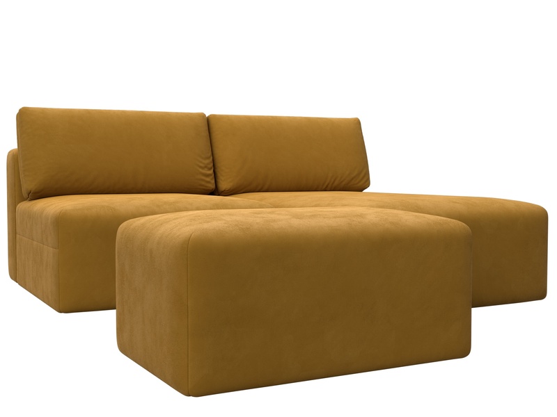 Диван угловой модульный с пуфом Лига-060 НПБ угол универсальный, Велюр, BRUT 10 желтый
