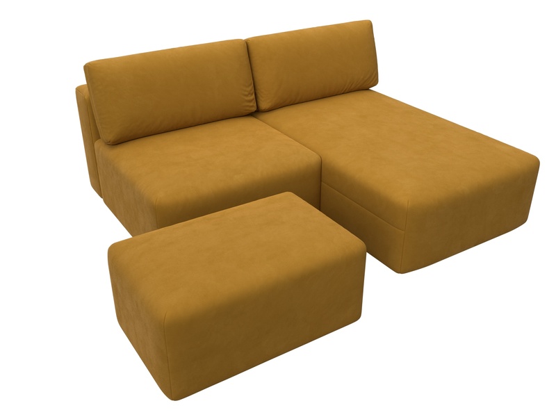 Диван угловой модульный с пуфом Лига-060 НПБ угол универсальный, Велюр, BRUT 10 желтый
