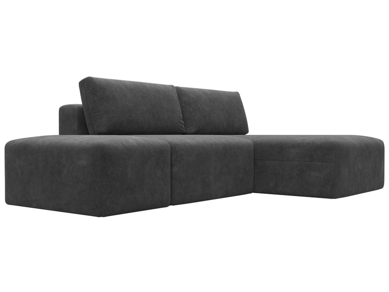 Диван угловой модульный с пуфом Лига-060 НПБ угол универсальный, Велюр, BRUT 16 темно-серый