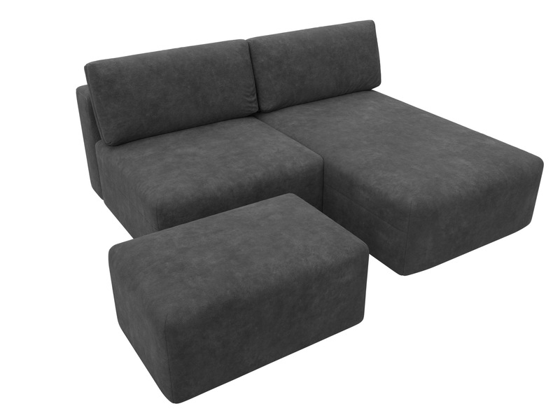 Диван угловой модульный с пуфом Лига-060 НПБ угол универсальный, Велюр, BRUT 16 темно-серый