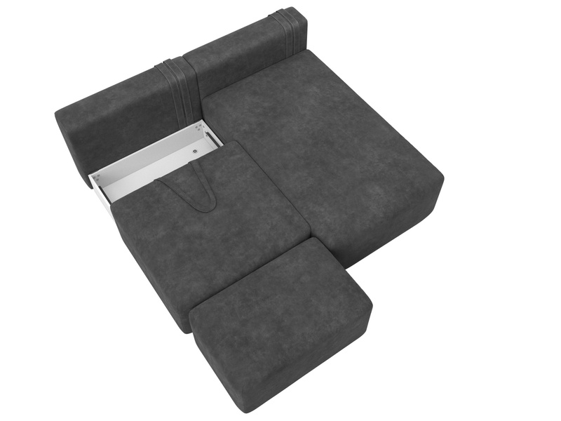 Диван угловой модульный с пуфом Лига-060 НПБ угол универсальный, Велюр, BRUT 16 темно-серый