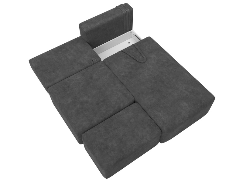 Диван угловой модульный с пуфом Лига-060 НПБ угол универсальный, Велюр, BRUT 16 темно-серый