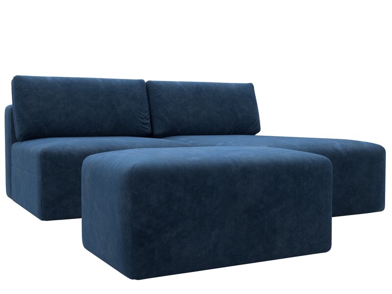 Диван угловой модульный с пуфом Лига-060 НПБ угол универсальный, Велюр, BRUT 11 синий