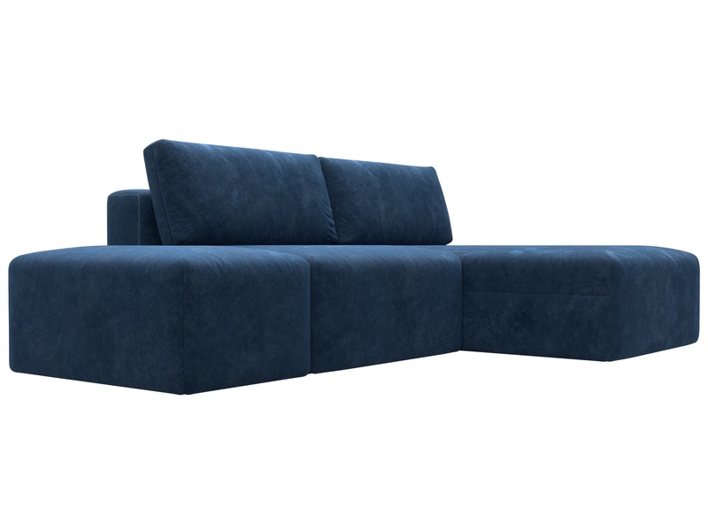 Диван угловой модульный с пуфом Лига-060 НПБ угол универсальный, Велюр, BRUT 11 синий