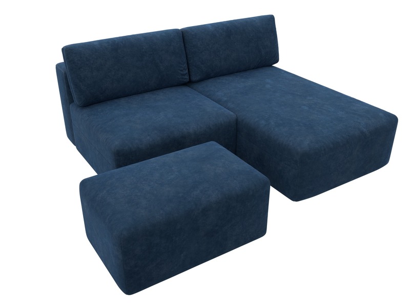 Диван угловой модульный с пуфом Лига-060 НПБ угол универсальный, Велюр, BRUT 11 синий