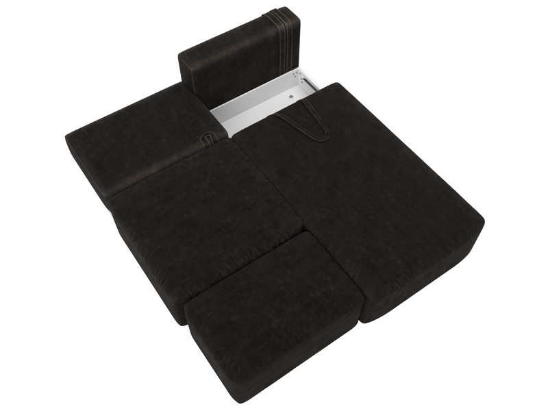 Диван угловой модульный с пуфом Лига-060 НПБ угол универсальный, Велюр, BRUT 17 коричневый