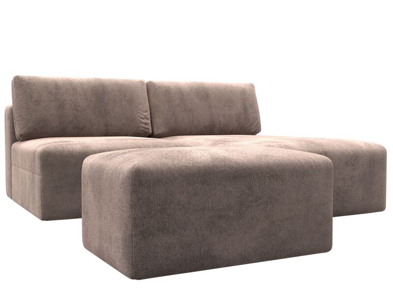 Диван угловой модульный с пуфом Лига-060 НПБ угол универсальный, Велюр, TOWER 05 бежевый