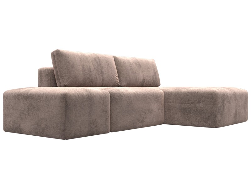 Диван угловой модульный с пуфом Лига-060 НПБ угол универсальный, Велюр, TOWER 05 бежевый