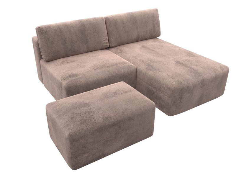 Диван угловой модульный с пуфом Лига-060 НПБ угол универсальный, Велюр, TOWER 05 бежевый