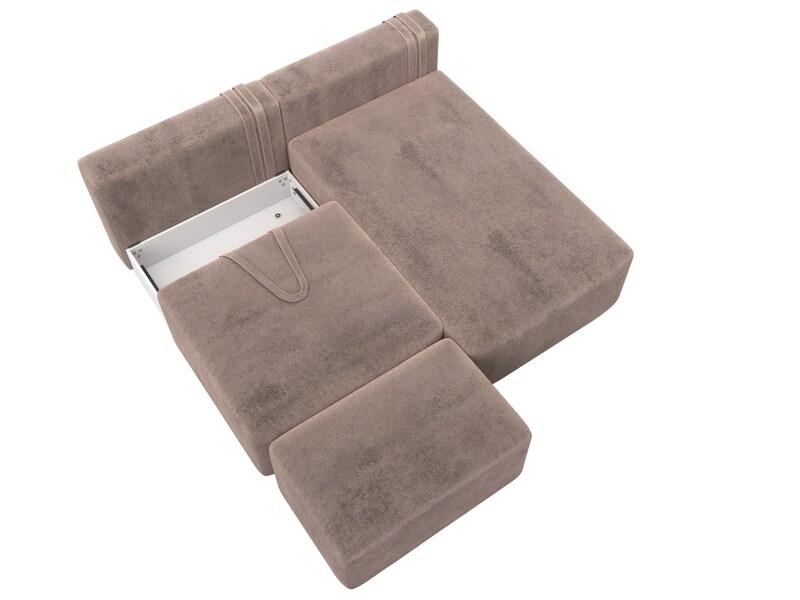 Диван угловой модульный с пуфом Лига-060 НПБ угол универсальный, Велюр, TOWER 05 бежевый