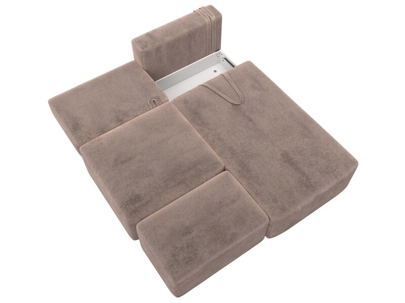 Диван угловой модульный с пуфом Лига-060 НПБ угол универсальный, Велюр, TOWER 05 бежевый