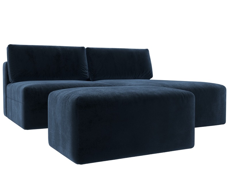 Диван угловой модульный с пуфом Лига-060 НПБ угол универсальный, Велюр, TOWER 13 синий