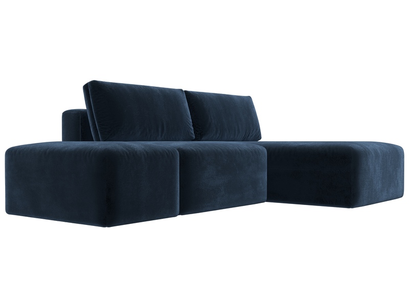 Диван угловой модульный с пуфом Лига-060 НПБ угол универсальный, Велюр, TOWER 13 синий