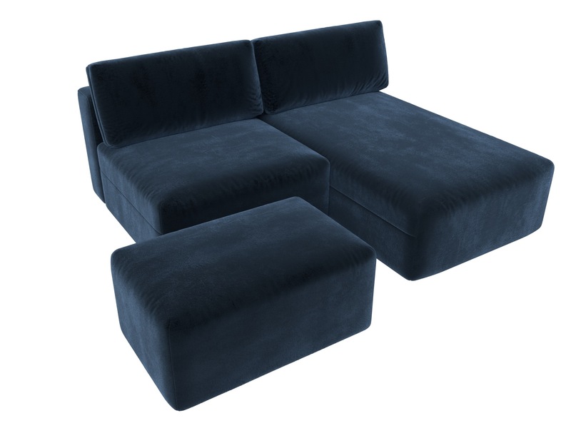 Диван угловой модульный с пуфом Лига-060 НПБ угол универсальный, Велюр, TOWER 13 синий