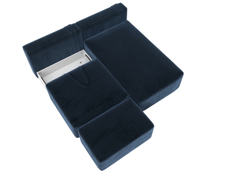 Диван угловой модульный с пуфом Лига-060 НПБ угол универсальный, Велюр, TOWER 13 синий